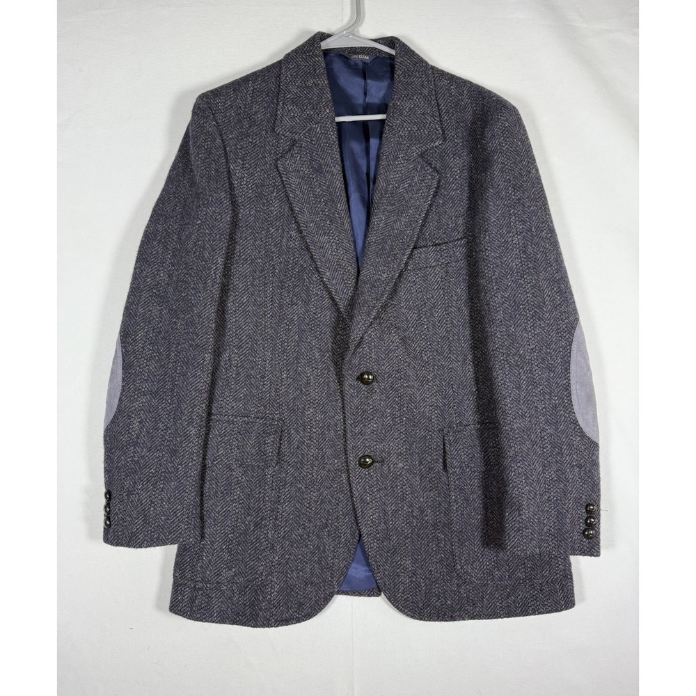 VTG Pendleton Blazer Mens 42 Dark Gray Tweed Wool Herringbone Elbow Patches USA